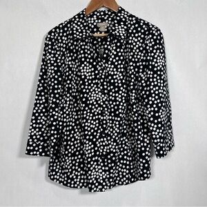 Chico’s Black & White Polka Dot 3/4 Sleeve Cotton Blouse